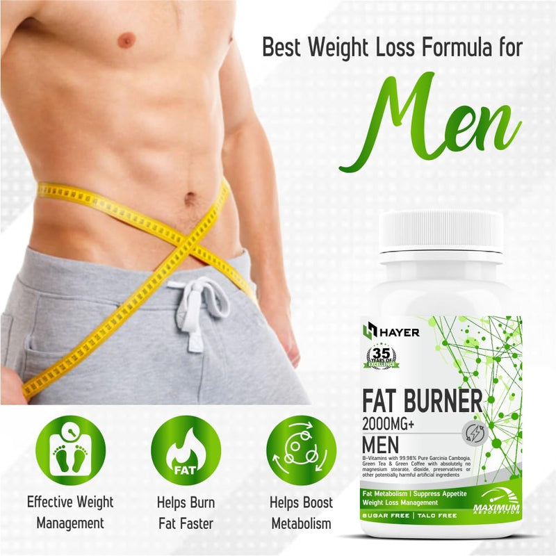 HAYER Fat Burner For Men Supplement, Green Tea, L-Carnitine, Green Coffee, Garcinia Cambogia To, Metabolism Booster, Belly Burners Weight Loss Supplements- 60 Keto Tablets (Pack1)