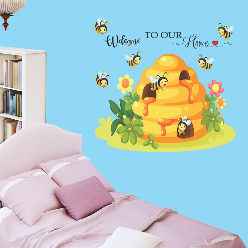 Wallbook Welcome Honey Bee Wall Sticker | Wall Stickers for Home, Kitchen, Office, Bedroom & Living Room (65 x 69 cms)