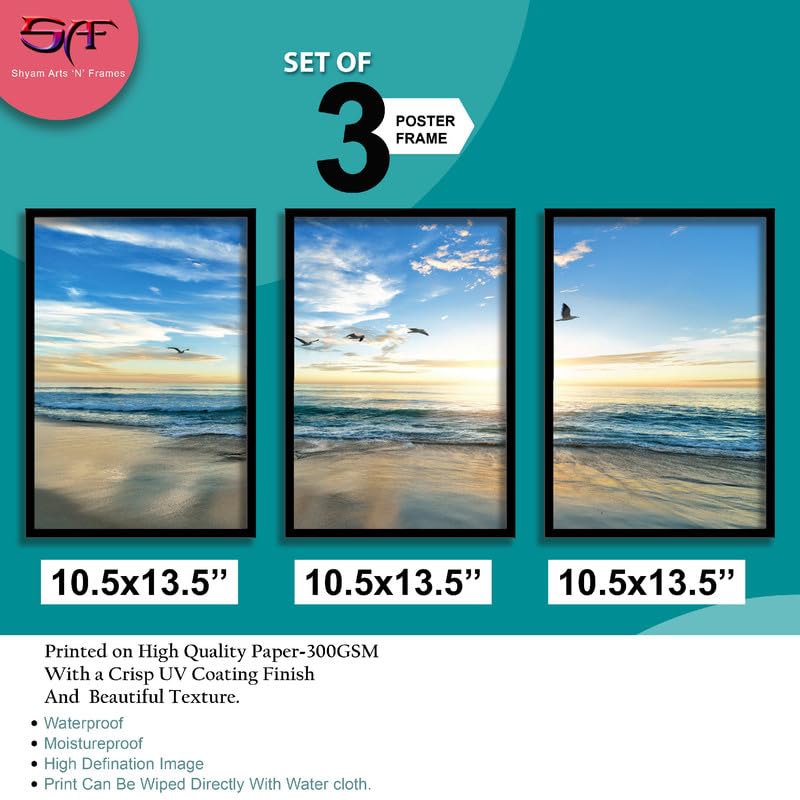 SAF paintings Set of 3 Sea and waves Wall Painting for Home Decoration SA-BLACKCF33602