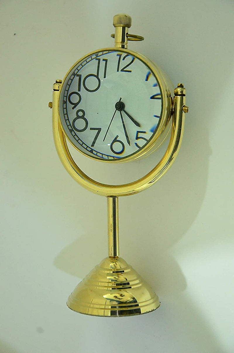 Brass Clock Desk & Table Clock with Globe Style &Royal Nautical Numeric Dial Clock for Study Table, Office, Bedroom, Living Room, Home Decor, Wedding Gift