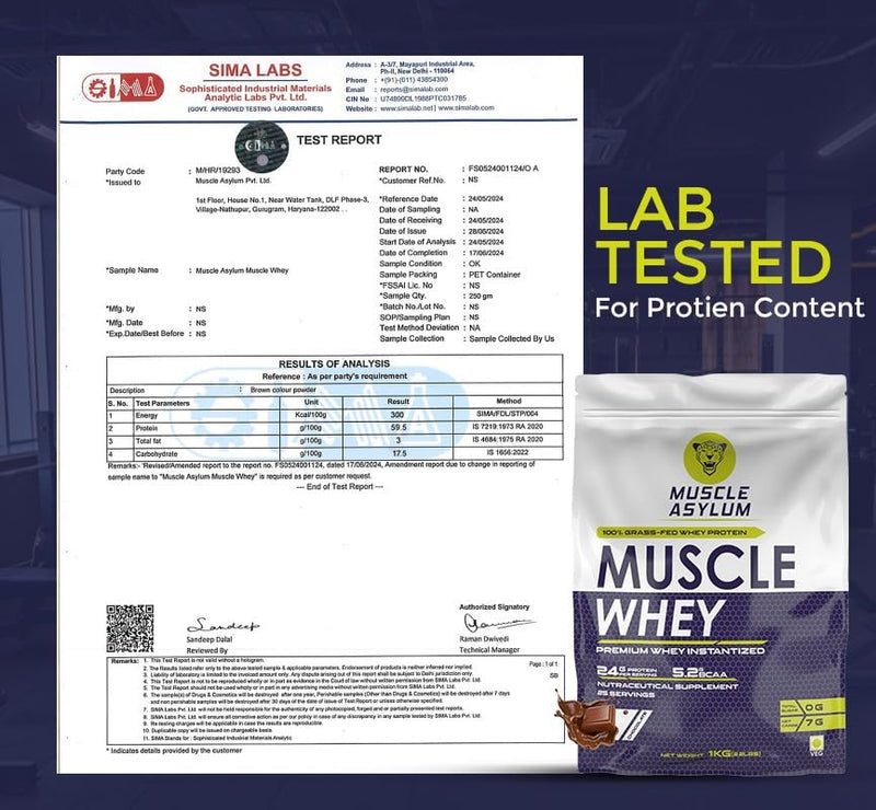 Muscle Asylum Premium Whey Protein l 1kg, 25 Servings l Double Chocolate l With Genuine Lab Reports l Muscle Building & Recovery | Increased Muscle