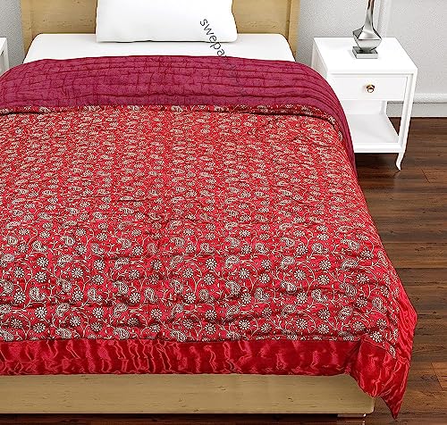 SIBLEY 220 TC Satin Cotton Single Bed Razai/Quilt Hand Stiched Jaipuri Silk rajai - RED (85X55 INCH)