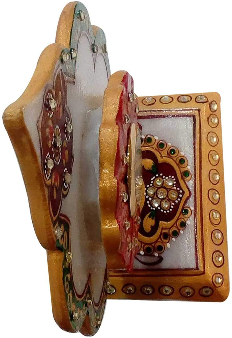 India Meets India Marble Meenakari Art Desk Clock Table Clock Handicraft by Awarded Indian Artisan (Design10)