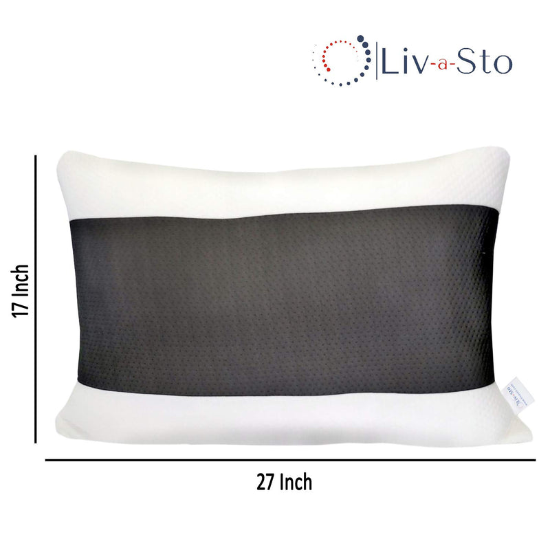 Livasto Premium Luxury Plush Bed Pillows Adjustable Height 350 GSM Breathable Fabric, Virgin Fiber (Grey and White, Standard, 27"x17") - Pack of 2