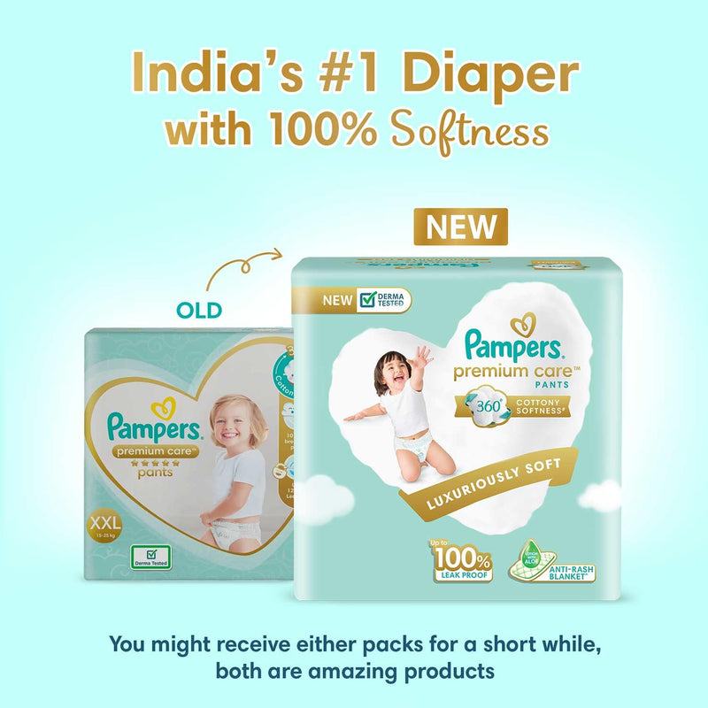 Pampers Premium Care Pants Style Baby Diapers, XX-Large (XXL) Size, 90 Count, All-in-1 Diapers with 360 Cottony Softness, 15-25kg Diapers