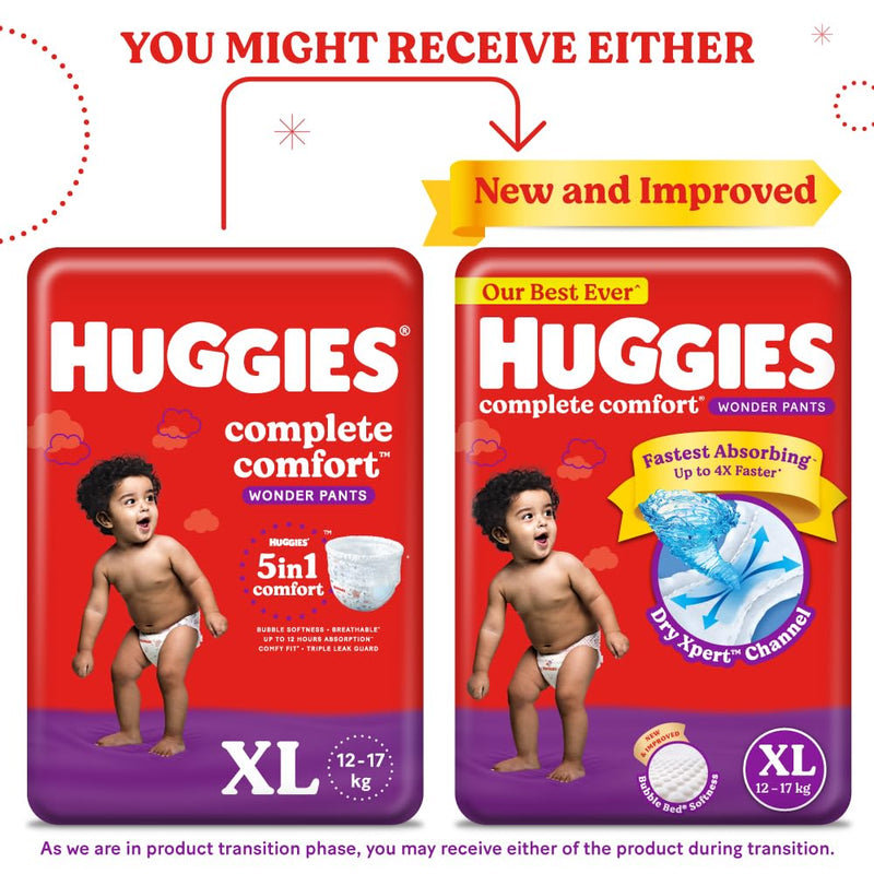 Huggies Complete Comfort Wonder Pants Extra Large (XL) Size (12-17 Kgs) Baby Diaper Pants, 168 count| India's Fastest Absorbing Diaper with upto 4x faster absorption | Unique Dry Xpert Channel