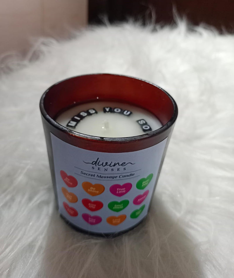 Divine Senses Scented Candles| Secret Message Candles | Gift for Loved Ones | Natural Soy Wax | Happy Birthday, Message Quotes| Customization Available 40h Burning| Vanilla caremal Gardenia.