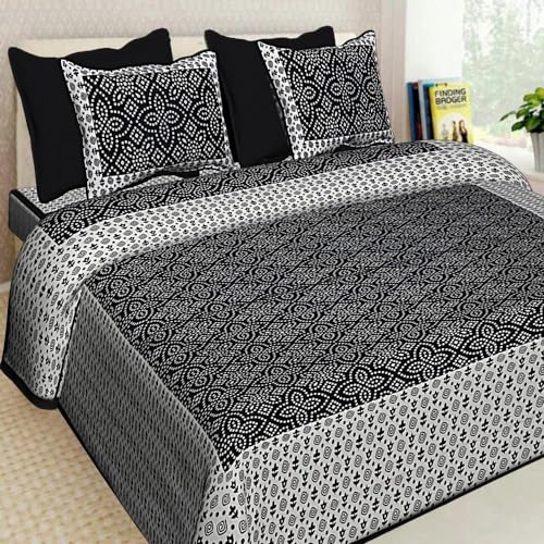 Proudly Made in India.100% Pure Cotton Double Bedsheet. Amazing Design Cotton Bedding with 2 Pillow Covers (Black)