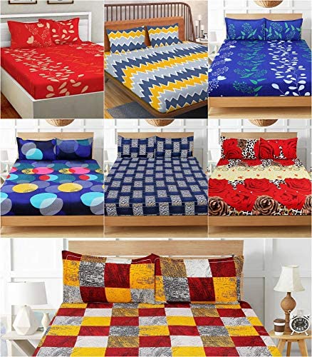 BSB HOME Cotton Bedsheets Combo Set of 7 Double Bedsheets with 14 Pillow Cover, Multicolour,Floral