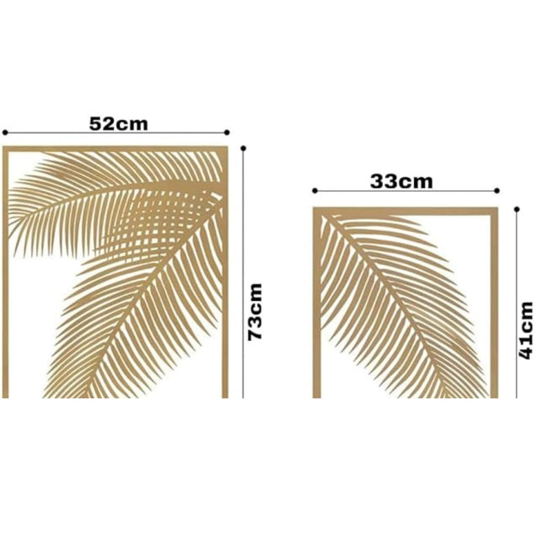 ATEEFA HOME DECOR 2 Pieces gold Metal Palm Leaf Wall Decor Home Art Set | Metal Wall Hanging Art Antique Style Wall Decor Restaurant | Hotel | Home | Bedroom | Living Room (Set of 2) (double leaf golden)