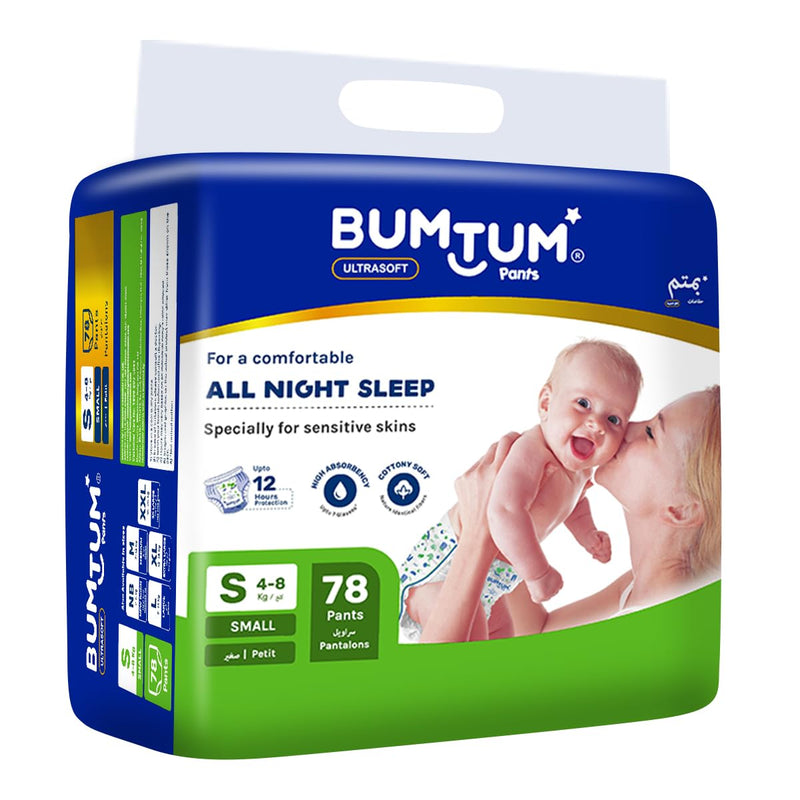 Bumtum Baby Diaper Pants, Small Size 78 Count, Double Layer Leakage Protection Infused With Aloe Vera, Cottony Soft High Absorb Technology (Pack of 1)