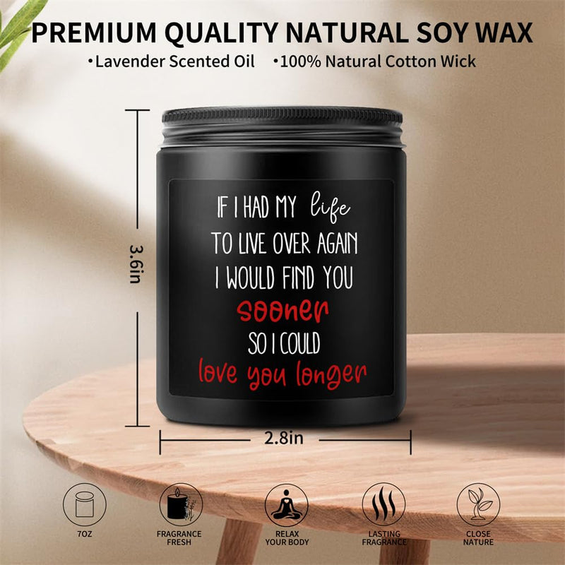 Valentines Day Gifts for Boyfriend from Girlfriend Love Candle Funny Gifts for Husband from Wife - 7 Oz Lavender Scented Soy Canle - Romantic Birthday Anniversary Presents for Him Men