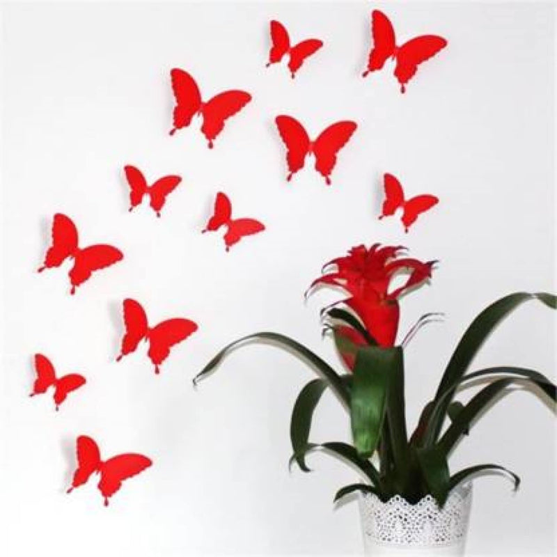 Jaamso Royals Red 3D Butterflies Self Adhesive Home Decor Wall Sticker 1 Combo Pack of 12 CM Piece (13 CM X 15 CM)