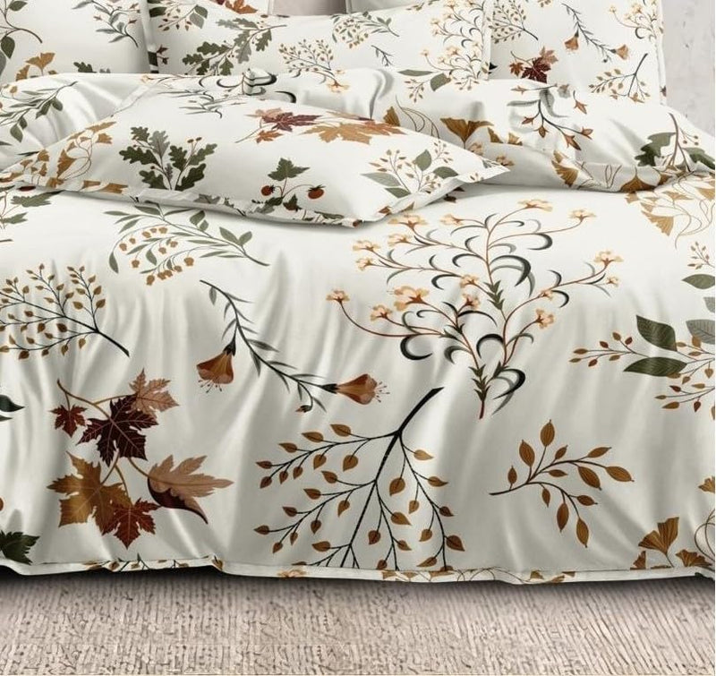 DECOMIZER Cotton Feel All Around Elastic Fitted Glace Printed King Size Double Bed Bedsheet with 2 Large Pillow Covers Fits Upto Mattress of 8 Inches,Size - 72 x 78 x 10 Inches, White Maple