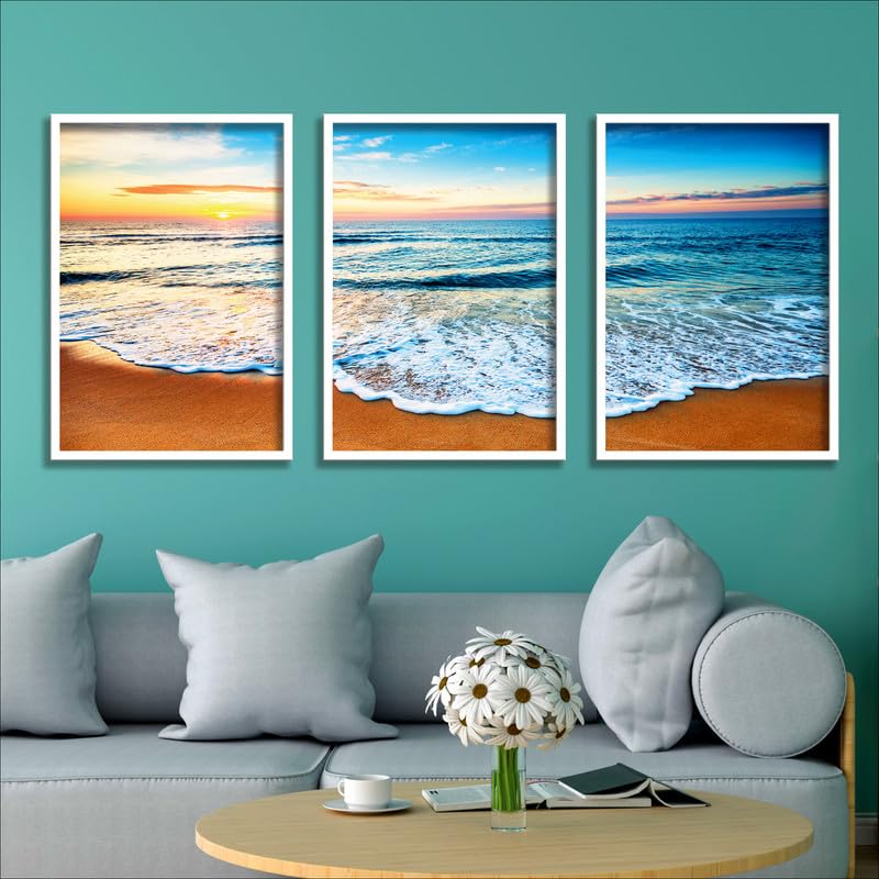 SAF paintings Set of 3 Sea and waves Wall Painting for Home Decoration SA-WHITEMX33599