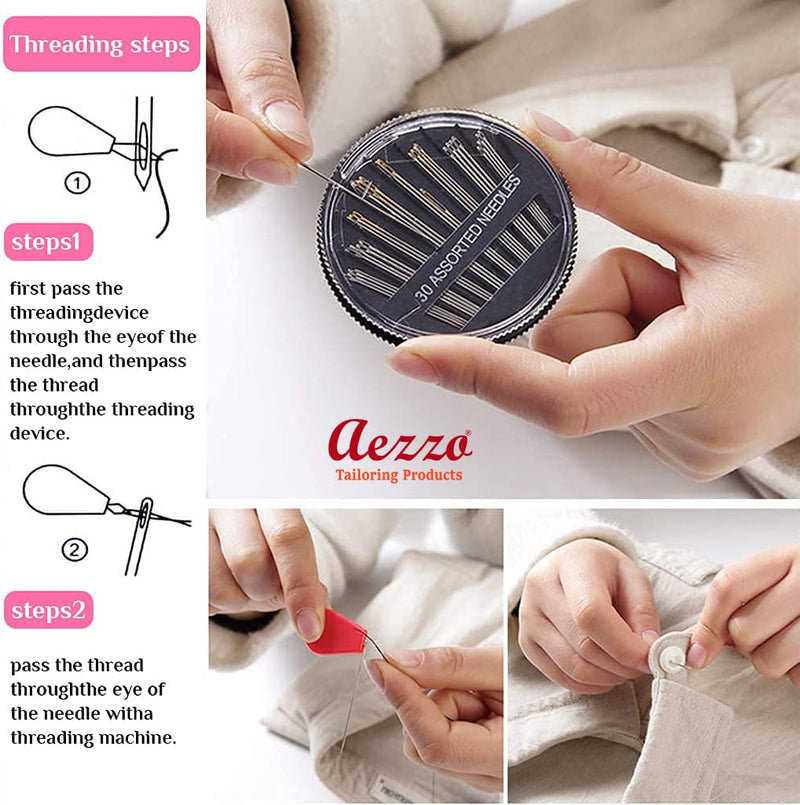 Aezzo Double Layer Tailoring Travel Sewing Sets Kit Box with 24 Thread Spool, Needles, Measure Tape, Bobbins, Shirt and Pant Buttons, Seam Ripper, Scissor, Pearl Pin etc. with Sewing Kit Box.