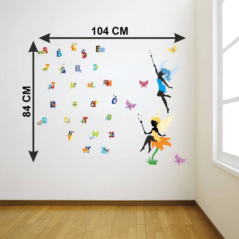 Delight Art Flat Alphabets with Fairy Design Wall Sticker Size - ( 104*84 ) cm Model id - ( DAMC00678L )