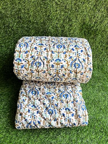 LOARSHY Pure Cotton Razai Single Bed Hand Block Printed Export Hand Stich Voil Quilts/Blankets/Rajai/Comferters - Multi (Size 60X90 INCHES)