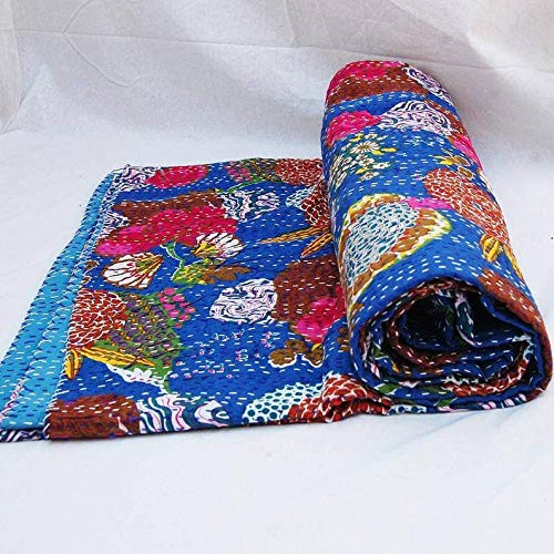 REGMESS Kantha Quilt-Hippie Bed-Cover Throw and Cotton Blanket Twin-Size Kantha Quilt Handmade 60 x90 inch Single Size