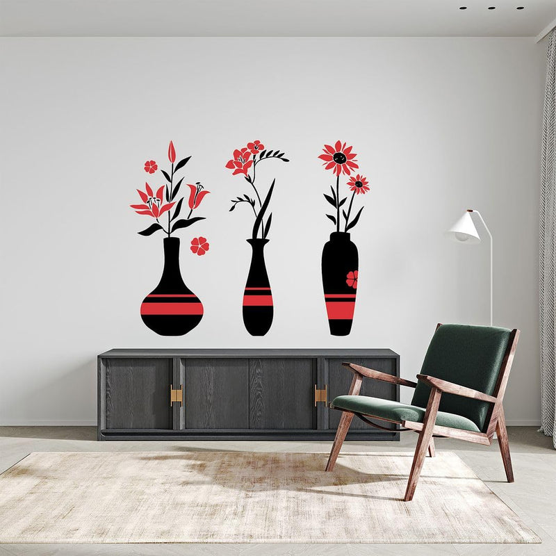 CVANU Beautiful Flowers Pot Vinyl Self-Adhesive Wall Sticker for Wall Decoration (25.1inchX27.4inch)_S320