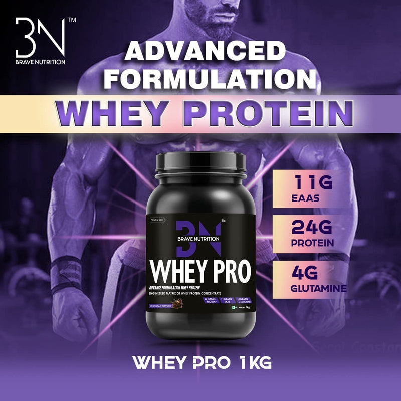 Brave Nutrition Whey Pro Protein Isolate Blend - 24g Protein, 11g EAAs, 4g Glutamine | Lean Protein Powder for Muscle Gain | Sports Nutrition | Muscle Builder Whey Concentrate for Men & Women [1Kg, Chocolate] Free Shaker Bottle