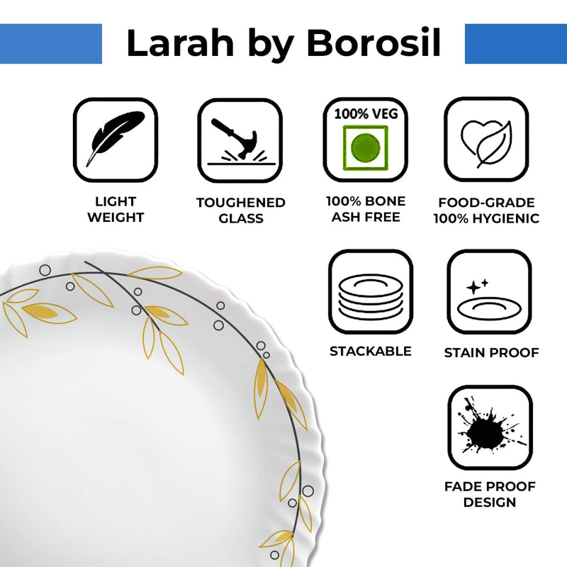 Larah by Borosil Bella Silk Series Opalware Dinner Set | 47 Pieces for Family of 8 | Microwave & Dishwasher Safe | Bone-Ash Free | Crockery Set for Dining & Gifting | Plates & Bowls | White