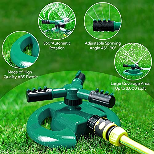 E-COSMOS 1 Pc Automatic 360 ° Rotating Adjustable Round 3 Arm Lawn Water Sprinkler for Watering Garden Plants/Pipe Hose Irrigation Yard Water Sprayer (Green)