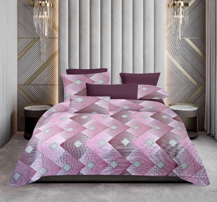 TANISHA HOME DECOR 100% Pure Cotton King Size Bedsheet, 108X120 Inch, 10 Feet Bedsheet, Super King Size XXXL with 2 Pillow Covers... (Pink & Grey)