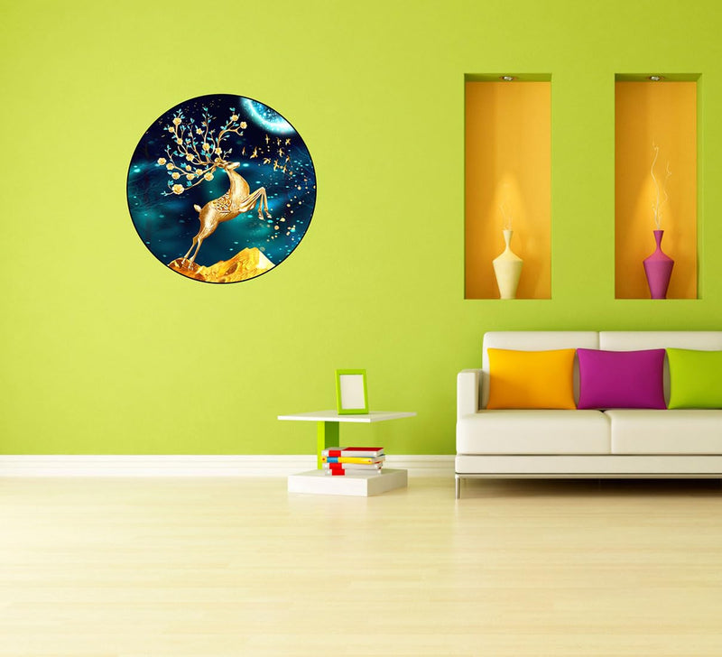 Merical Golden Deer| Size 47 X 47Cms | Wall Stickers for Home, Hall, Bedroom, Kitchen and Living Room