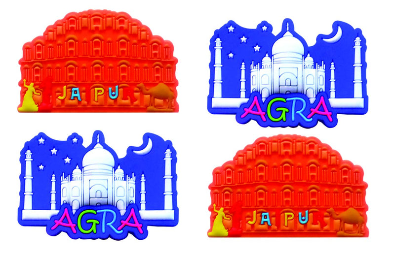 Wonder Magnets 3D PVC Fridge Magnet - Hawa Mahal + Taj Mahal (Pack of 4)