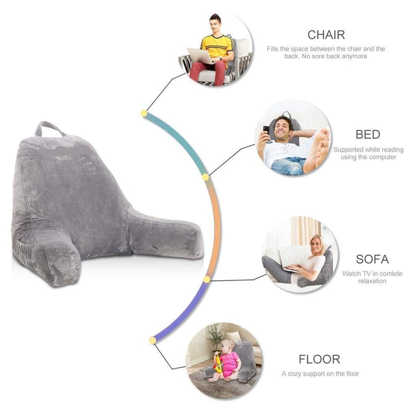 PumPum Back Rest Reading Pillow with Arm Rest - Comfortable Support for Reading, Watching TV, or Relaxing (Grey)