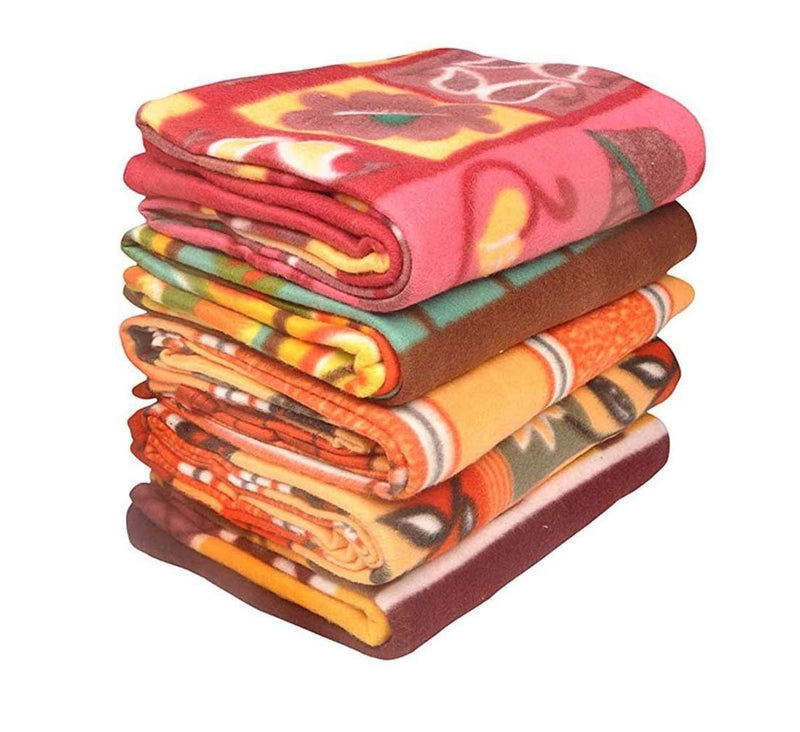 GOYAL'S Fleece 250 TC Single Bed Blanket- Set of 5 (Printed)