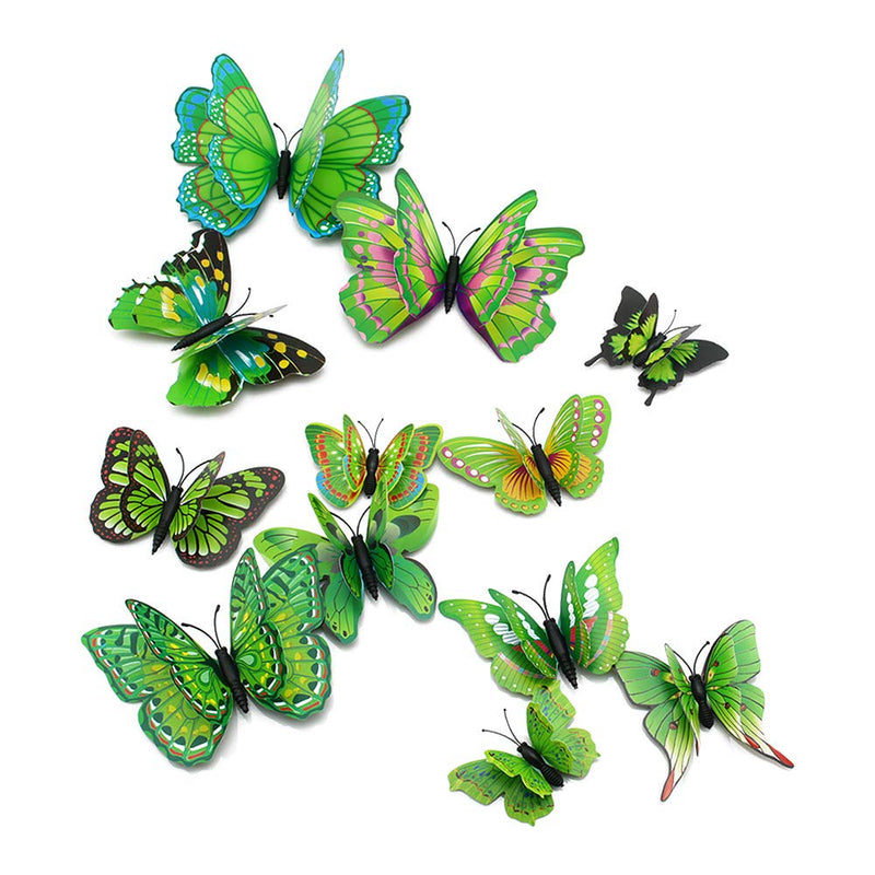 Liv'Oliv 12 Pcs 3D Metal Butterfly Wall Stickers (Green)