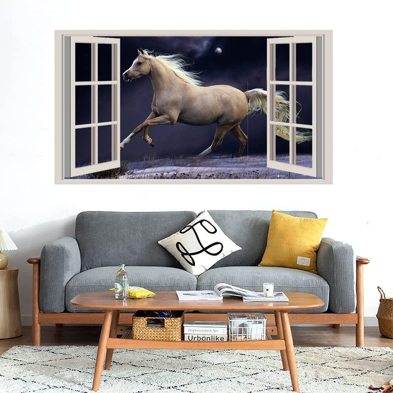 GADGETS WRAP Printed Wall Decal Sticker Fake Window Style Decal (90cm x 50cm) - Running Horse