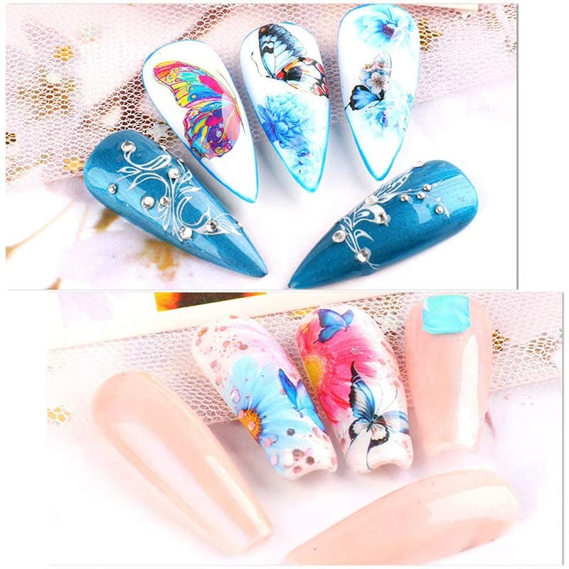 FAMEZA 12 Sheets Butterfly Nail Art Stickers Nail Art Water Transfer Sticker with Butterfly Flower Patterns Manicure Tips，Nail Tips DIY Toenails Nail Art Decorations Accessories Decals