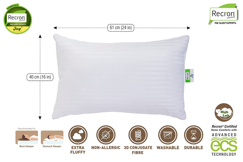 Recron Certified Joy Comfort Cotton Pillow, 61"cm x 40"cm, White