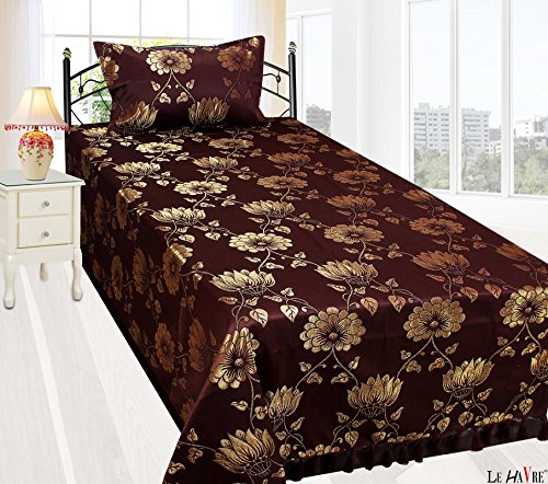 KOSOVO Vancouver Range of Polycotton & Silk Single Bed Bedsheet with 1 Pillow Cover, Brown