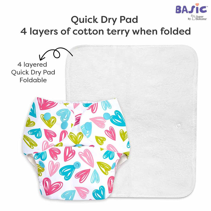 SuperBottoms BASIC Assorted Pack of 2 CPSIA Certified Cotton Cloth Diapers For Baby | Washable & Reusable | 0-3 Years | Freesize | Adjustable | Reduces Rash | With Quick Dry Pad/Insert