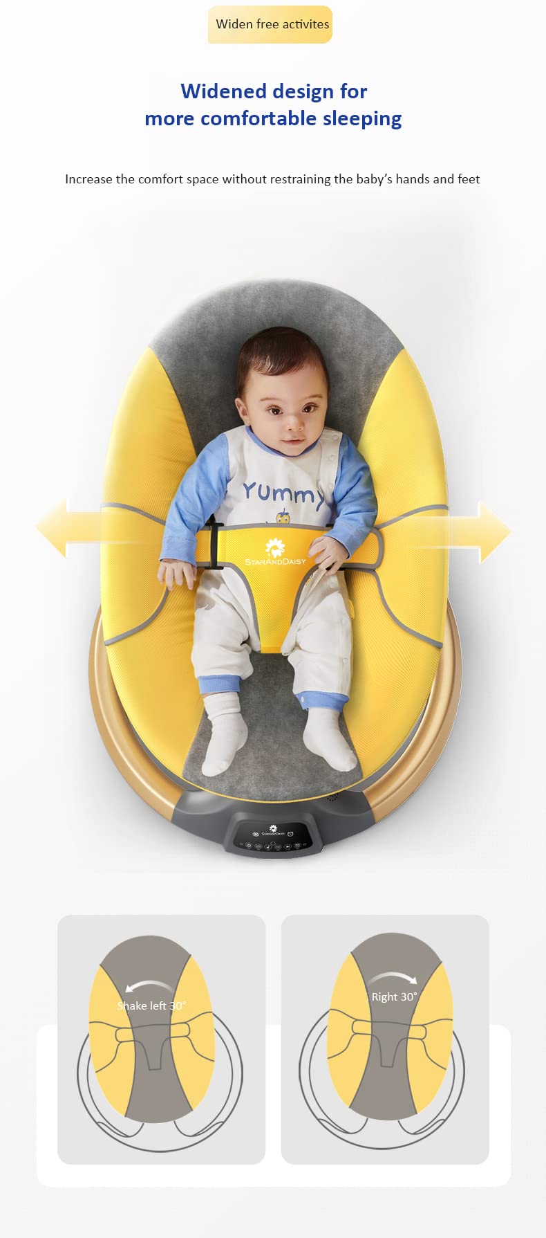 StarAndDaisy Baby Swing Rocker, Calming Infants Through Soft Swing Motion, Bluetooth Enabled Music and Remote Control (Grey) (Yellow)