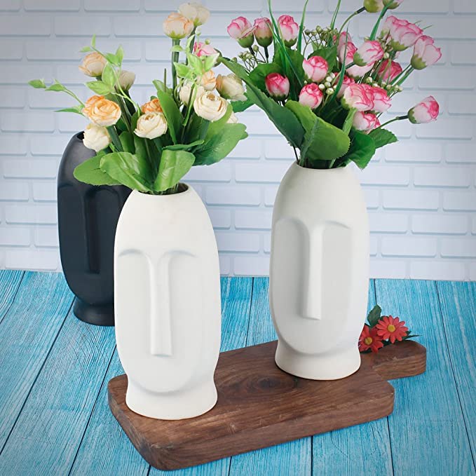 AZ Decor | White Vase | Ceramic Vase | Aesthetic Vase | Boho Home Decor Products | Half Ring Vase | Donut Vase | Flower Vase | Pampas Vase | Face Vase | Ceramic Vase | Home Decor Centrepiece (Face Vase)