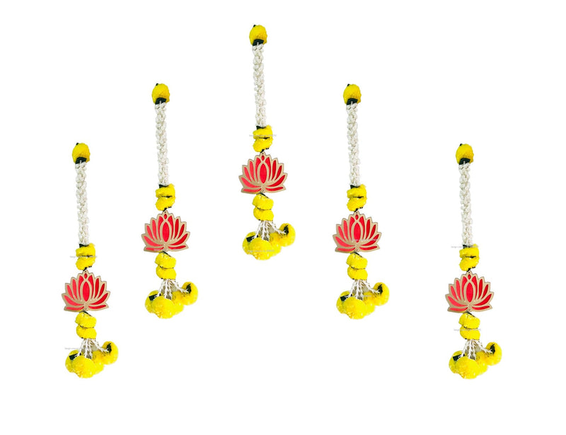 SPHINX Lotus hangings with Artificial Jasmine, Marigold, Lily and Green Leaves Garlands Decorative Latkans,Easy Simple Backdrop for Ganesh chaturthi, Teej Decorations(Approx 2 ft)- (5 Pieces)