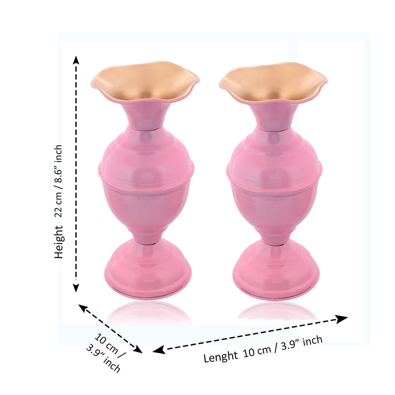 CraftVatika Metal Flower Vase for Home Decor - Pink (Pack of 2)