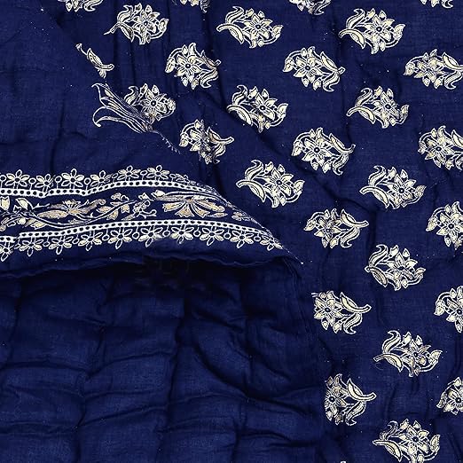 HOMYFINE 300 TC Single Bed Jaipuri Razai Pure Cotton Jaipuri rajai Ac Quilt for All Season Soft Light Weight Rajasthani Traditional Cotton Comforter 85 x 55 inch, Pack of 2 (Blue-Multi S-2)