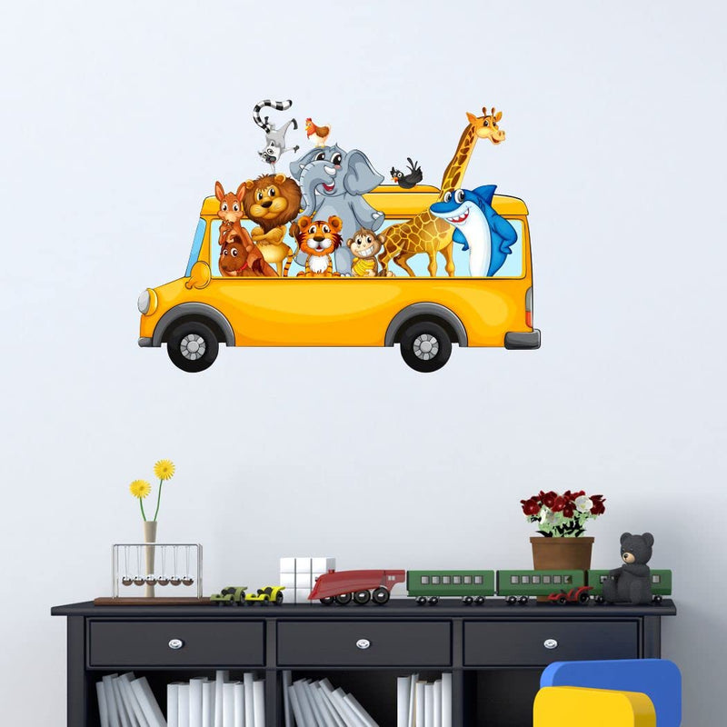 Divine Printry Animals Bus Design Wall Sticker Size - (57 * 38) cm