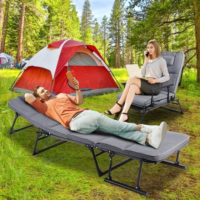 Brikipth New Camping Cot for Adults, Folding Bed with Mattress, Portable Bed for Sleeping Lounge Chair Multi Use Fold up Bed with Adjustable 5-Positions for Home, Office || Pack of 1