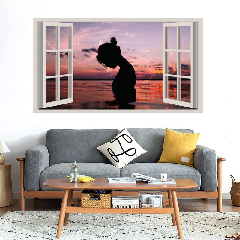 GADGETS WRAP Printed Wall Decal Sticker Fake Window Style Decal (90cm x 50cm) - Girl in Water