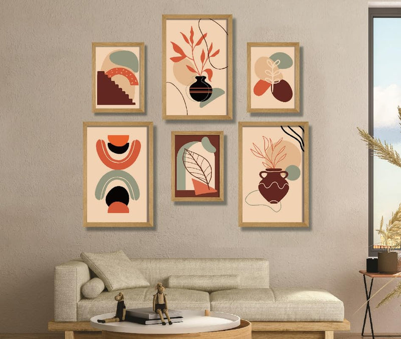 SAF paintings Set of 6 Modern Art Premium Brown frame painting for Wall Decoration SA-B08M3K3