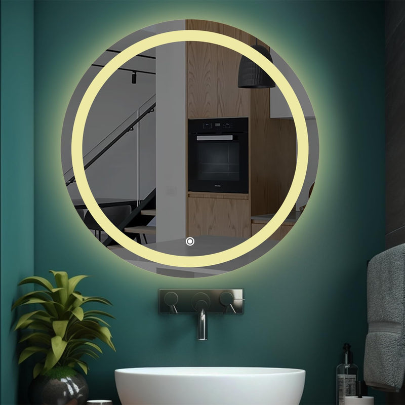 Sunsyze Led Mirror 24"/24" Round Touch Sensor Mirror for makup and Grooming Bathroom wash Basin Vanity Lighted Mirror Backlit (3in1 Round, Wall Mount, Unframed)