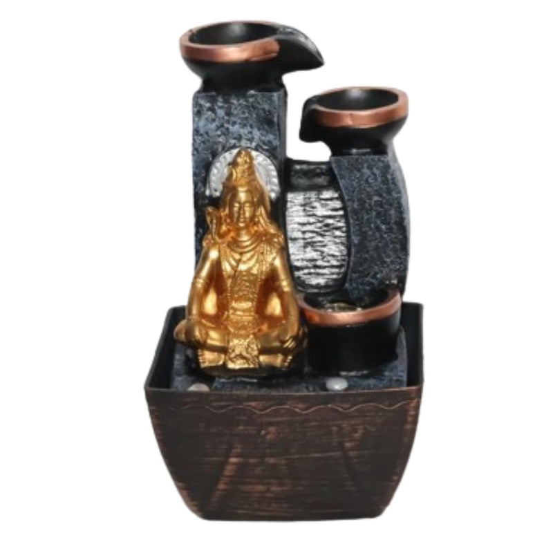 8-Inch Shiva Water Fountain with LED Light and Water Flow Control - Polyresin Statue Showpiece