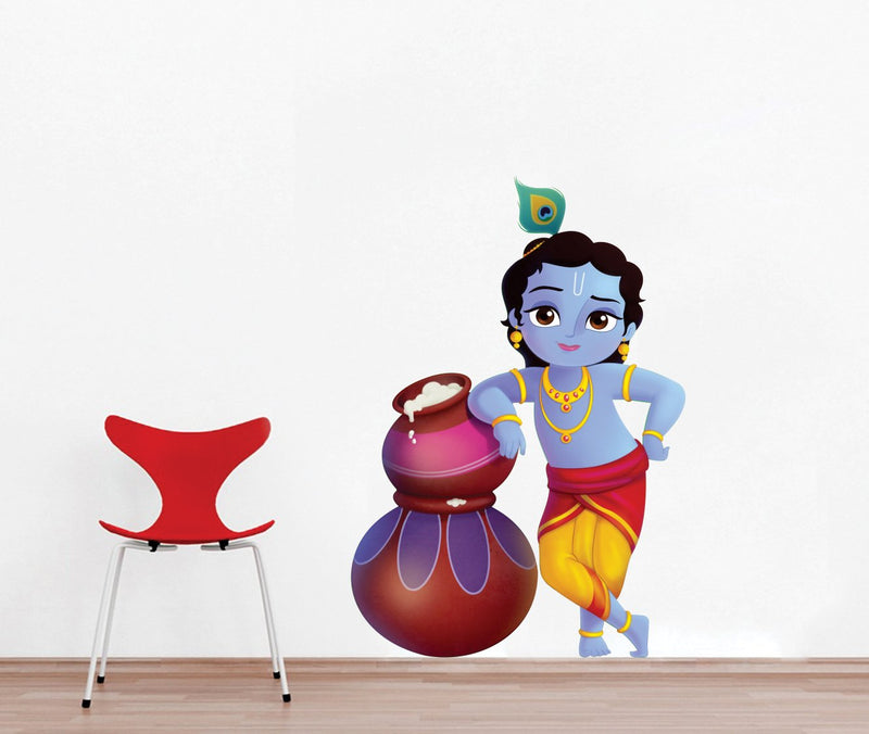 Walltech Combo of 4 Wall Sticker Yogi Buddha-(90 x 60 cms) | Cute bal Krishna makhan chor-(60 x 40 cms) | adiyogi-(50 x 118 cms) | Designer om-(50 x 50 cms) - Material Vinyl